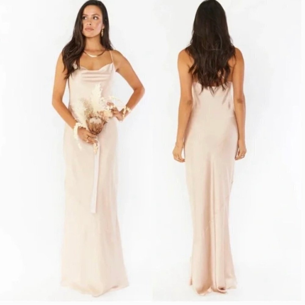 show me your mumu tuscany maxi slip dress champagne luxe satin women size medium